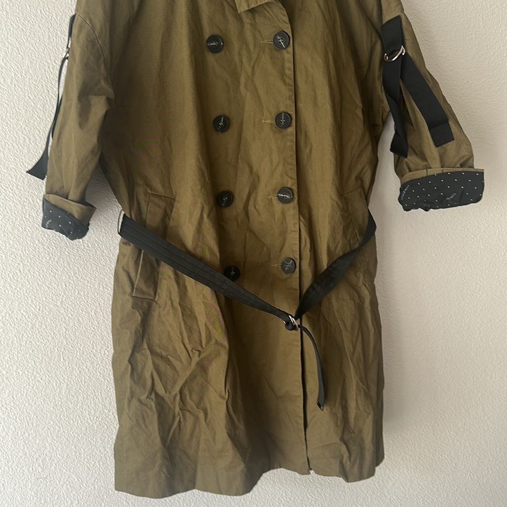 Host Pick belle & bloom Olive Green Trench Coat with Black Accents NWOT - Picture 3 of 5